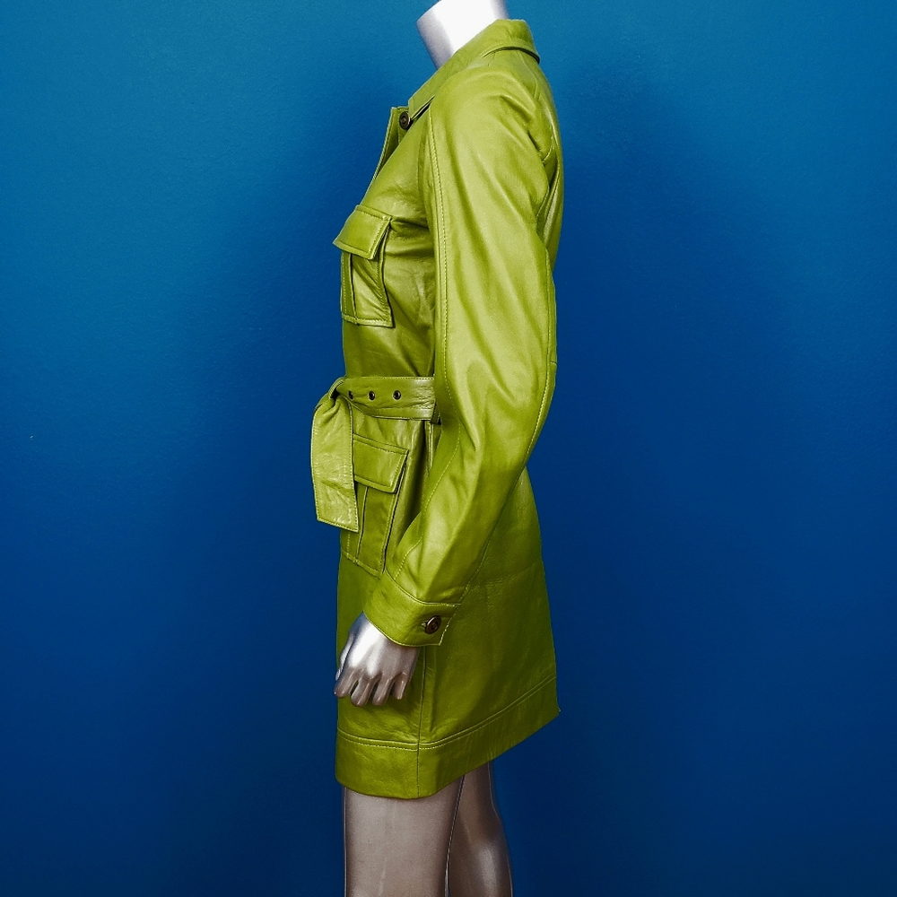 🆕️🌿🍀 MUUBAA Green Utility Tie Waist Leather Coat // (GENUINE LEATHER) //(NWT) - Picture 7 of 12